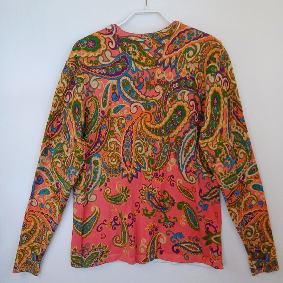 Isaac Mizrahi Live Cardigan Paisley Print V Neck Button Front Sweater Size Small - Picture 3 of 8